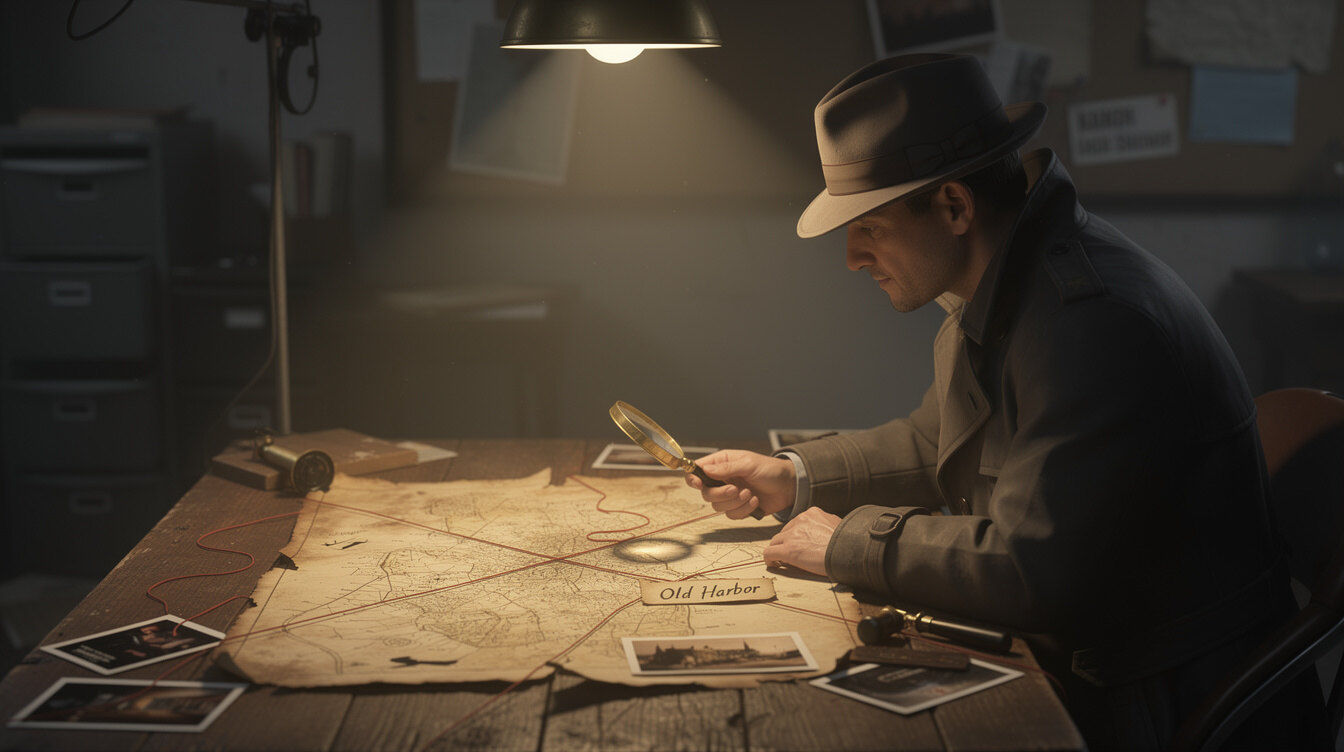 detective examining clues